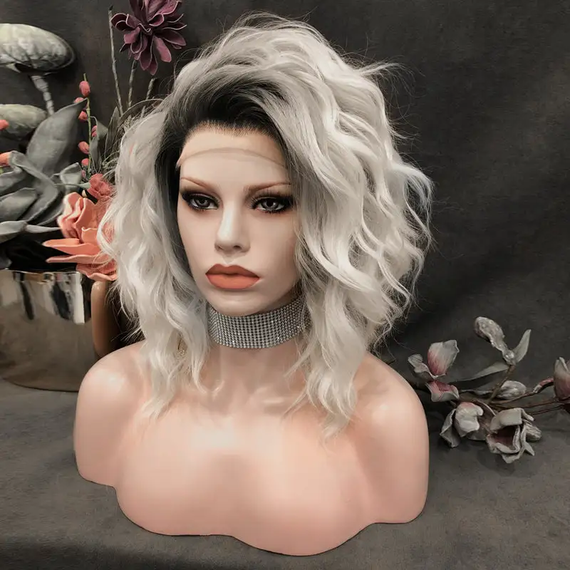 Celebrity Wig Premium Wig - Ash Grey Wavy Short Lace Wig - Image 2