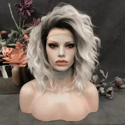 Celebrity Wig Premium Wig - Ash Grey Wavy Short Lace Wig