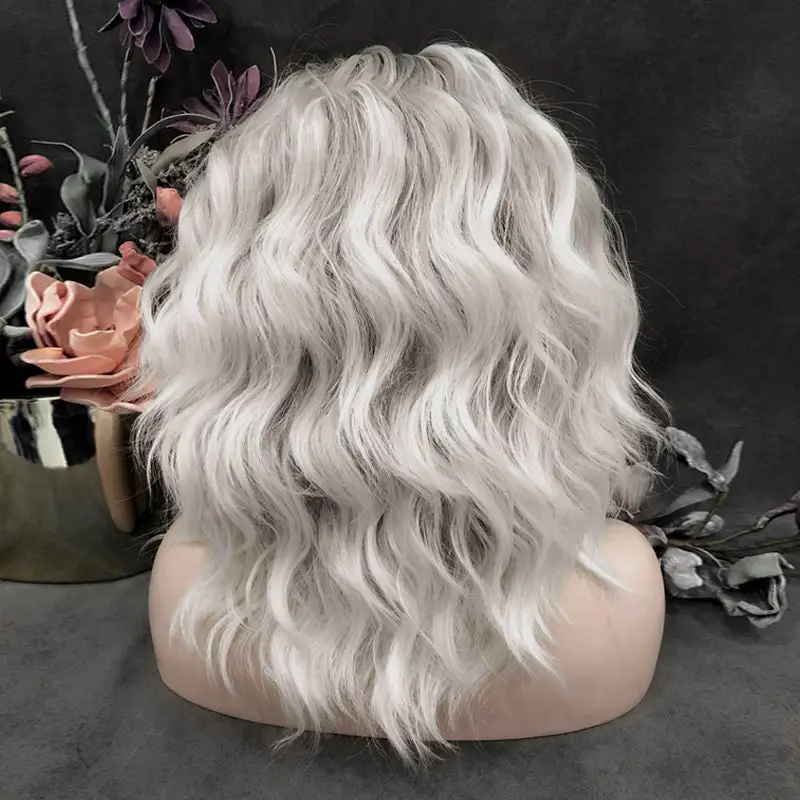 Celebrity Wig Premium Wig - Ash Grey Wavy Short Lace Wig - Image 3