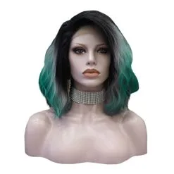 Celebrity Wig Premium Wig - Ombre Grey Turquoise Medium Curl Lace Front Wig